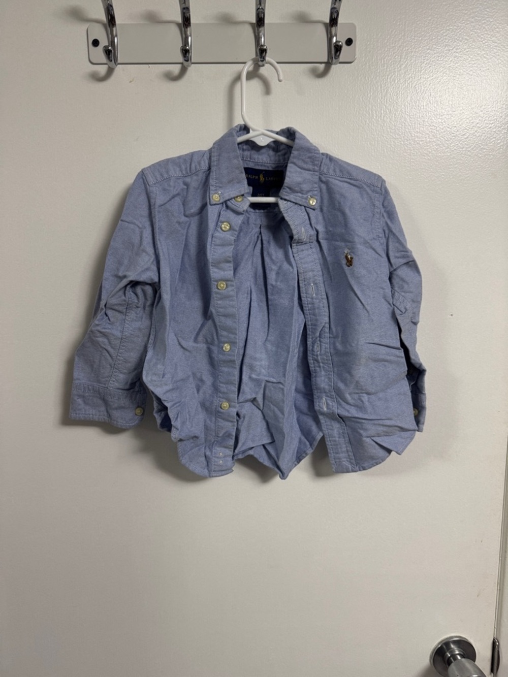 Ralph Lauren Navy Label Shirt with Yellow Logo on Light Blue Fabric